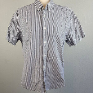 Everlane Slim Fit Performance Air Oxford Short Sleeve Shirt L Large Blue Stripe